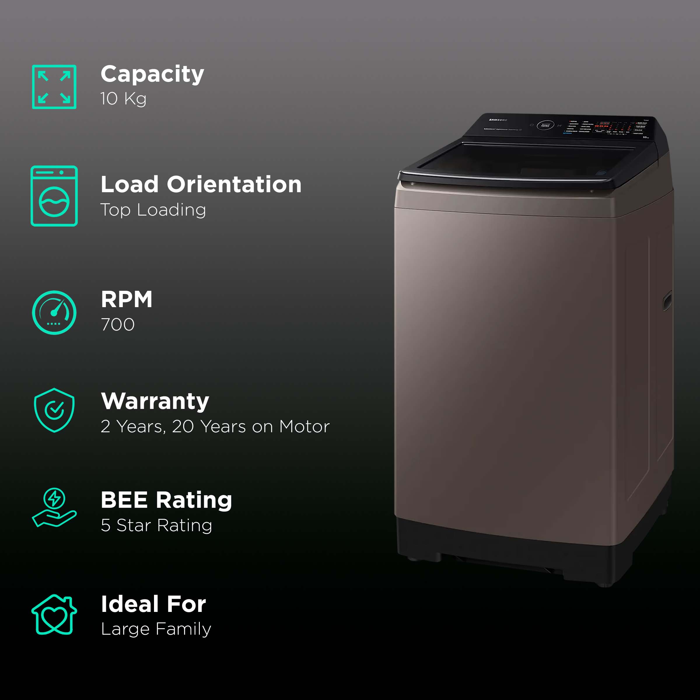 Buy SAMSUNG 10 Kg 5 Star Fully Automatic Top Load Washing Machine (WA10BG4686BRTL, In-built ...